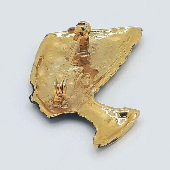 Vintage Egyptian Queen Nefertiti Bust Black Enamel Gold Tone Brooch Pin XLNT - Picture 2 of 4